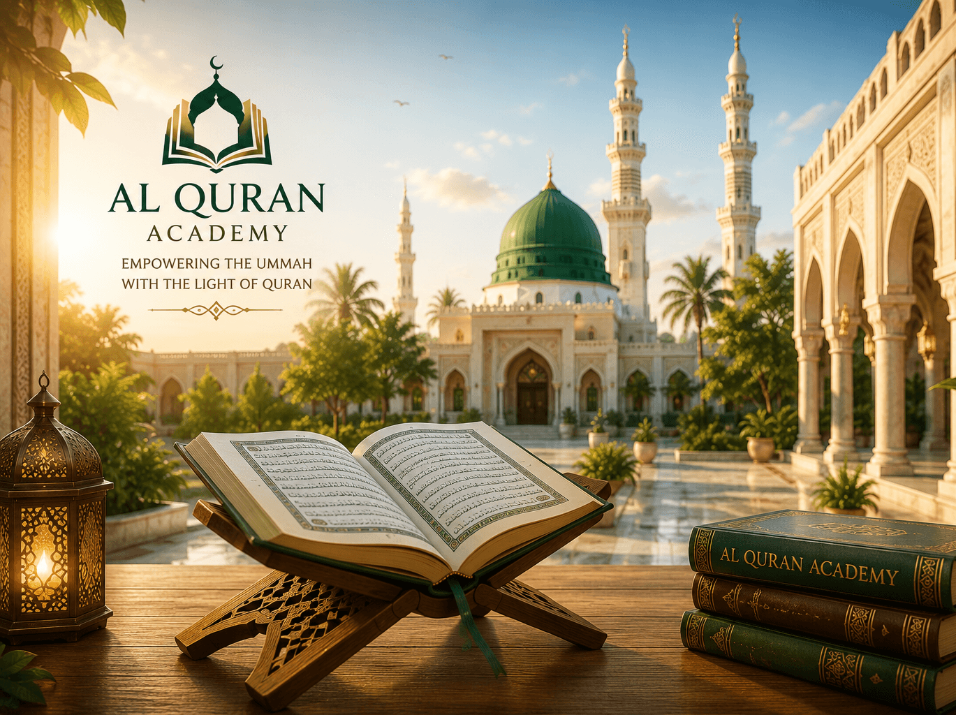 Holy Quran on a wooden book stand (rehal) representing online Quran classes at AQ Online Academy